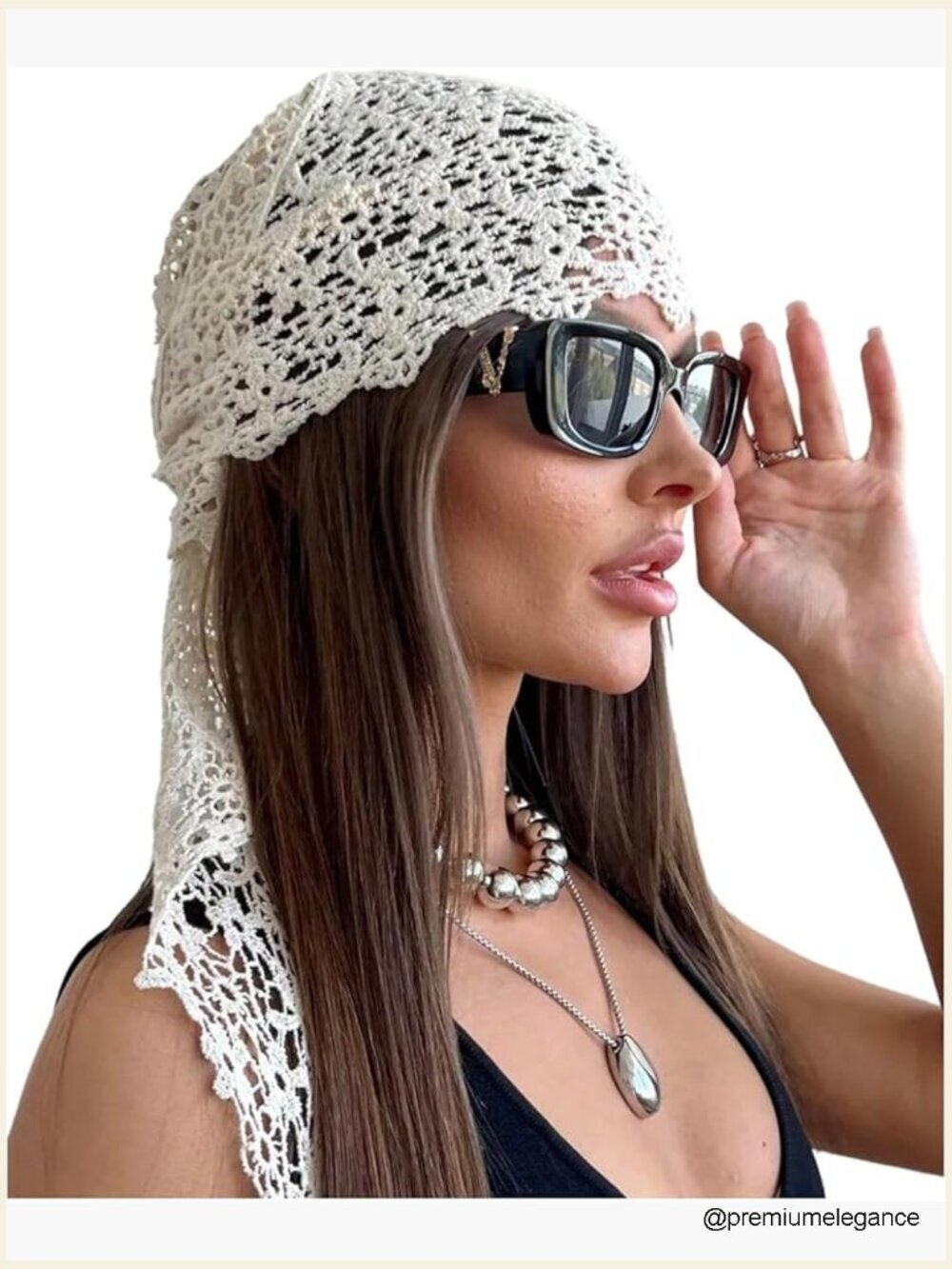Boho Crochet Lace Hollow Out Hair Scarf Bandana Headwrap